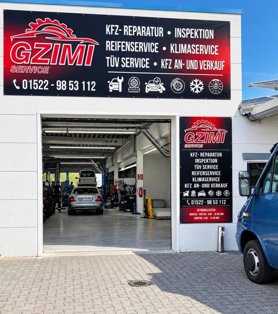 Eingang der KFZ-Werkstatt Gzimi Service in Maintal